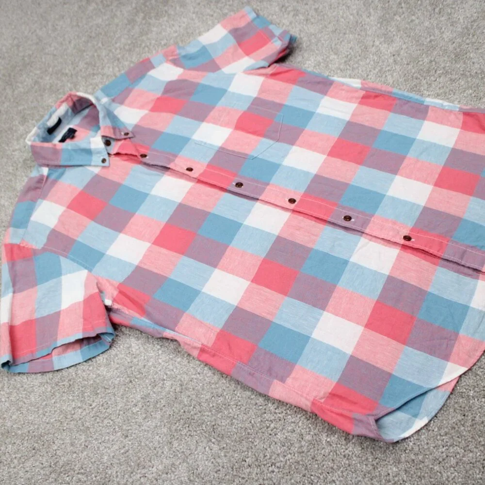 J. Crew Cotton/Linen Shirt Mens Large Pink/Blue/White Slim Fit S/S Button Preppy